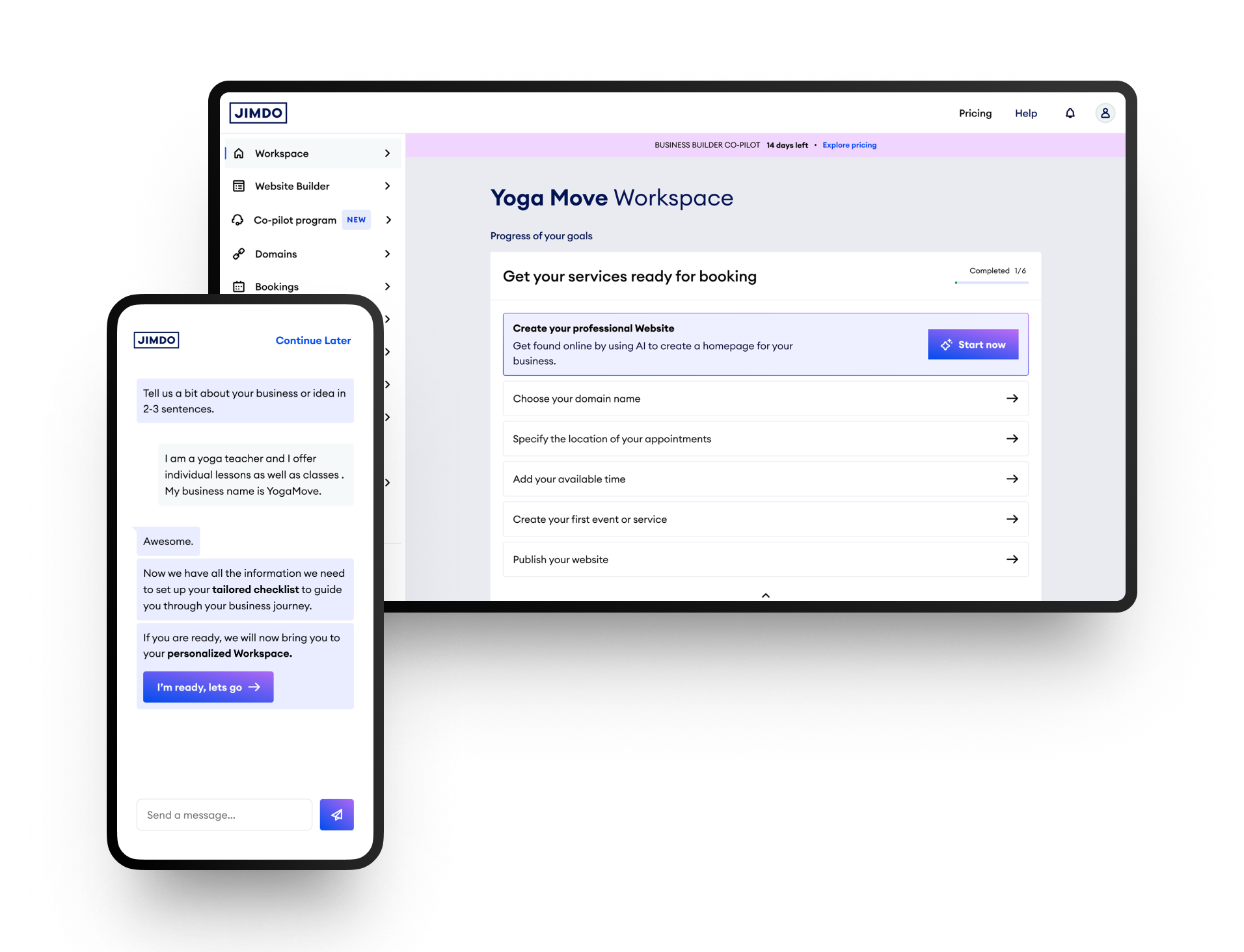 Business Workspace dashboard on desktop and mobile