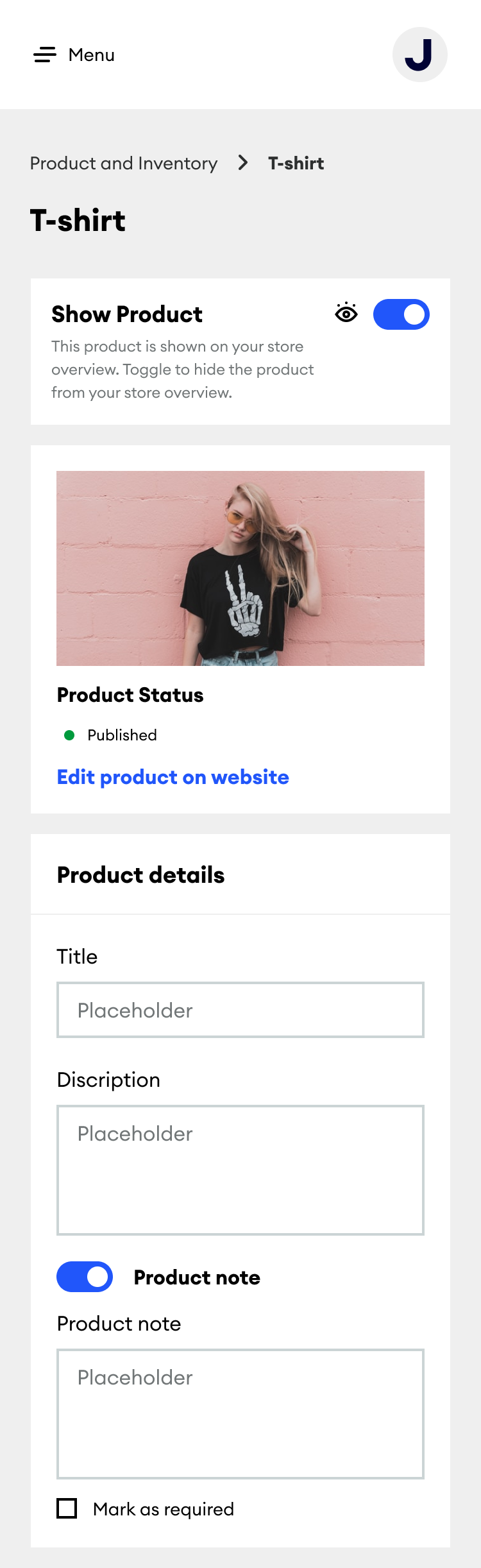 The full product detail and edit screen on mobile