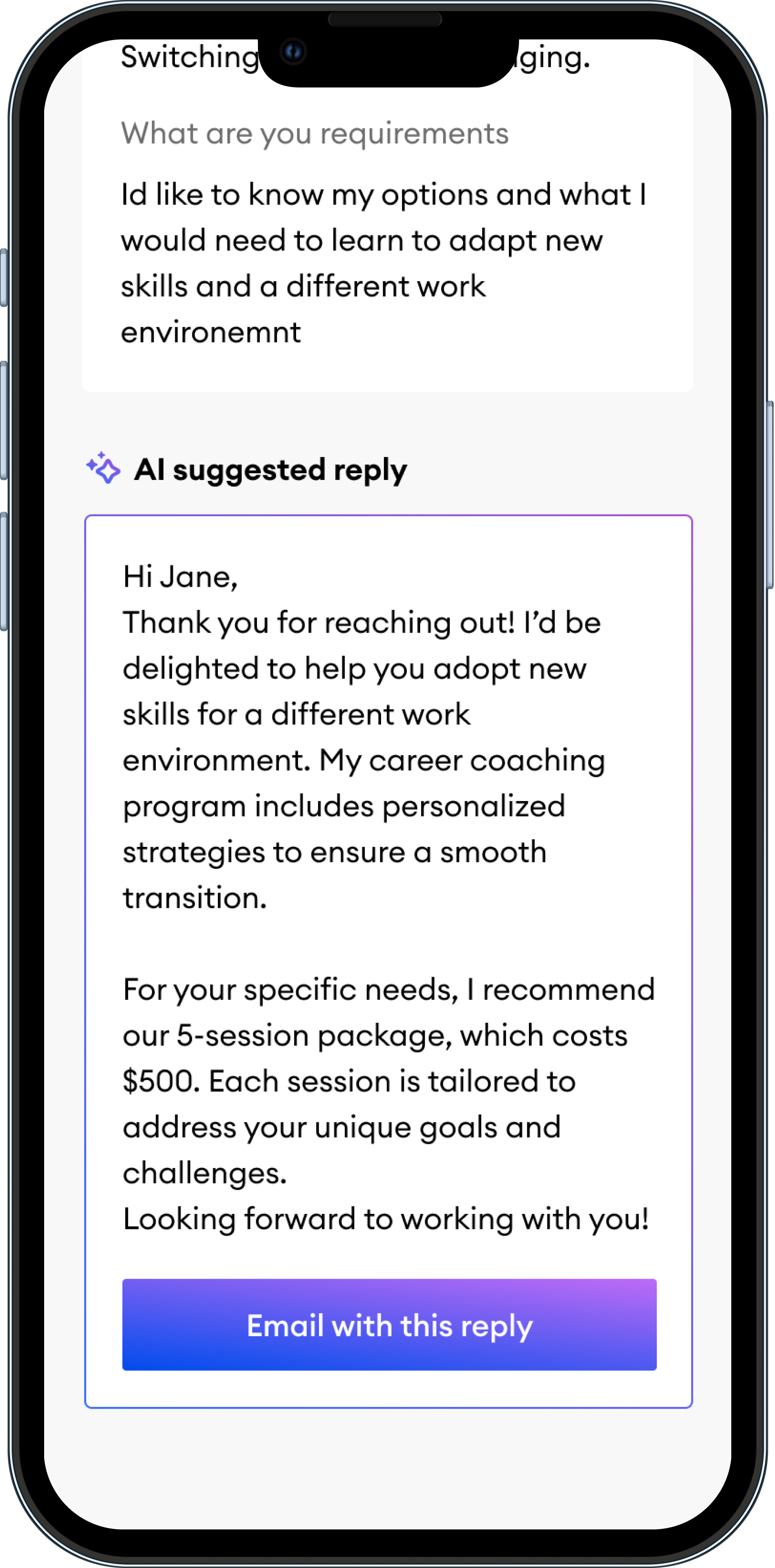 AI suggested reply on mobile