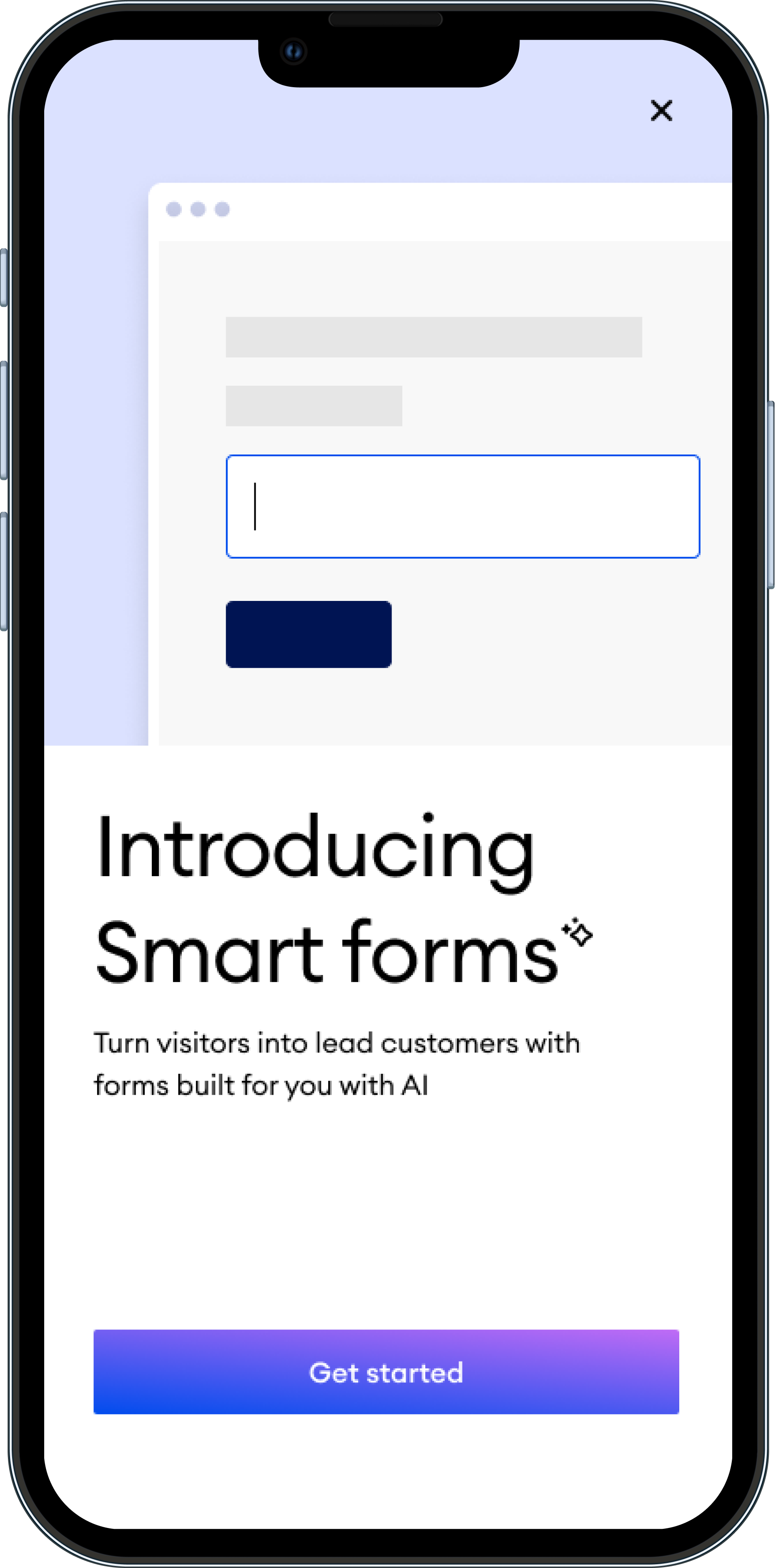 Smart Forms feature announcement on mobile, AI version