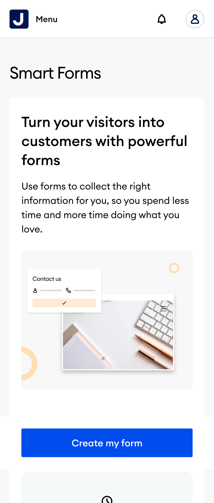 Smart Forms feature page on mobile