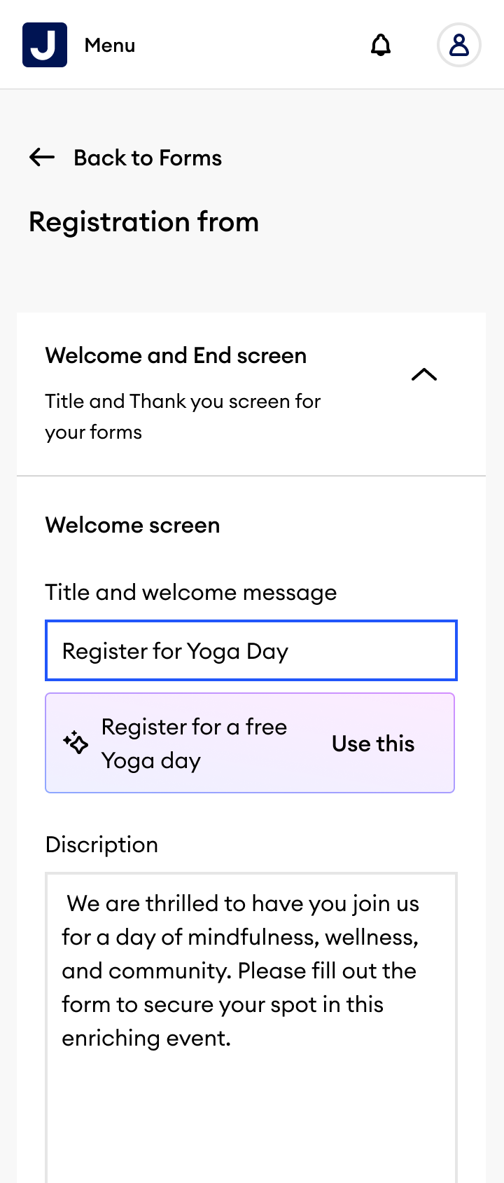 Form editor with AI suggestion on mobile