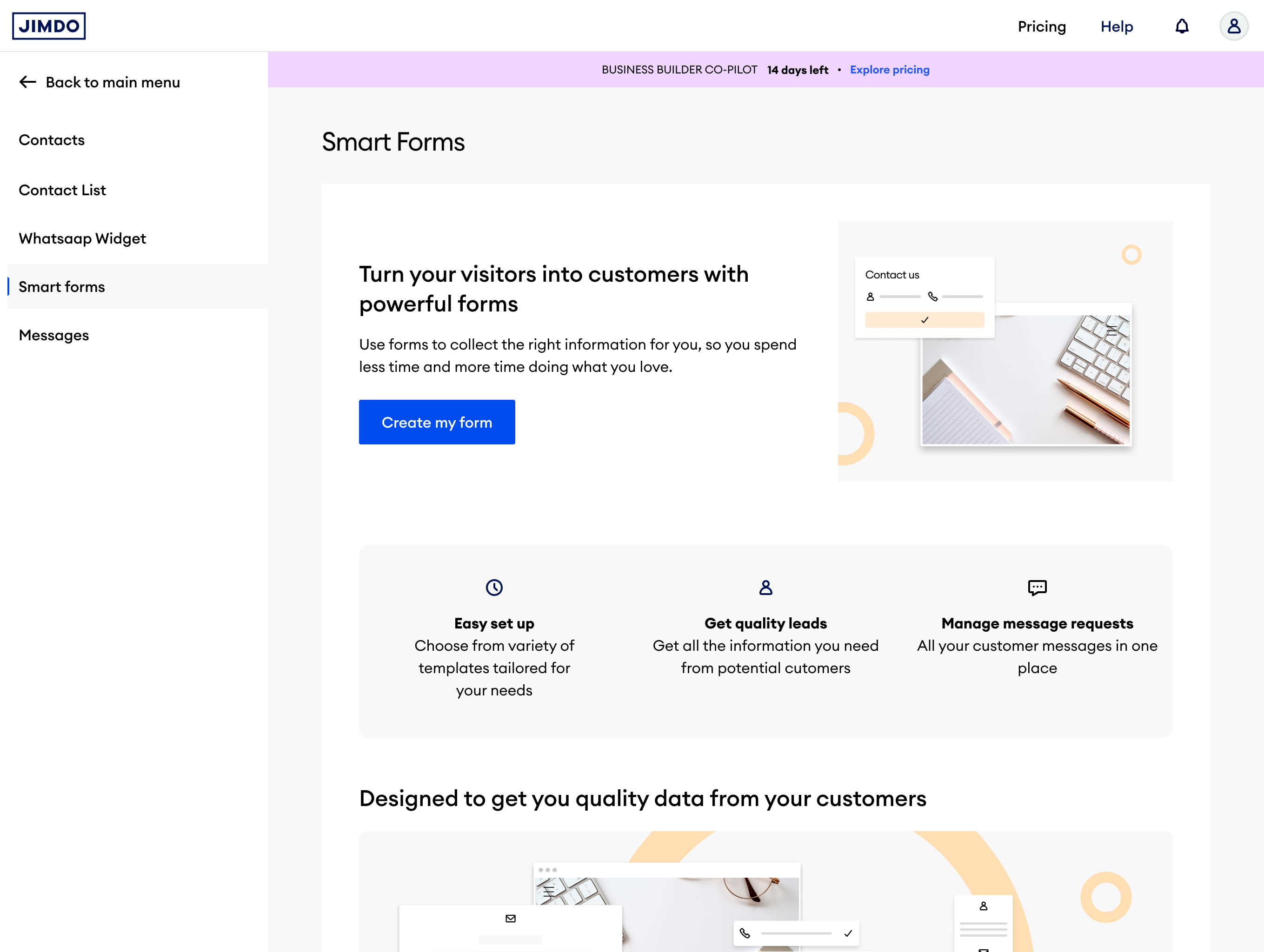 Smart Forms feature page on desktop